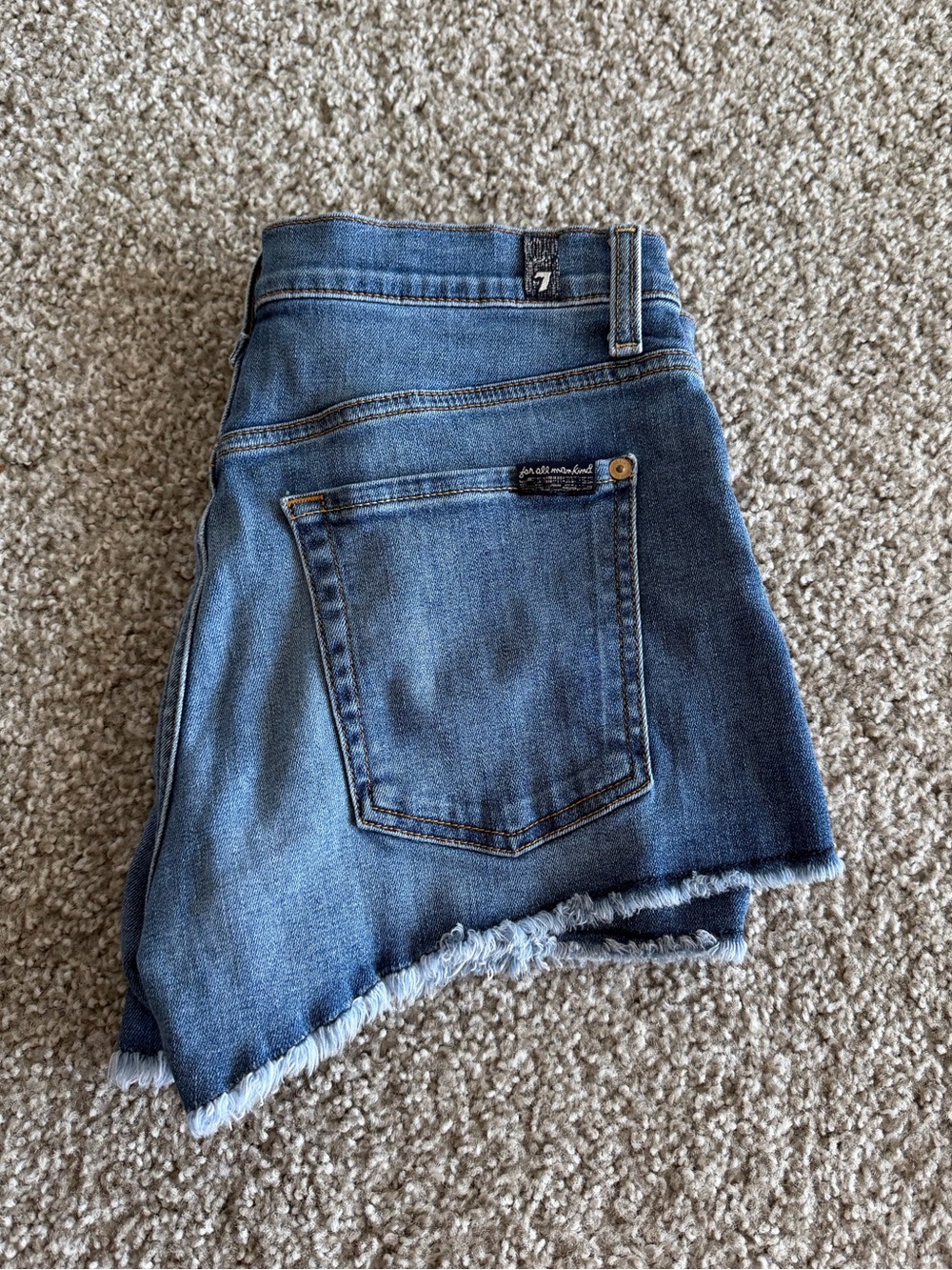 7 For All Mankind Blue Denim Cutoff Shorts with Raw Hem